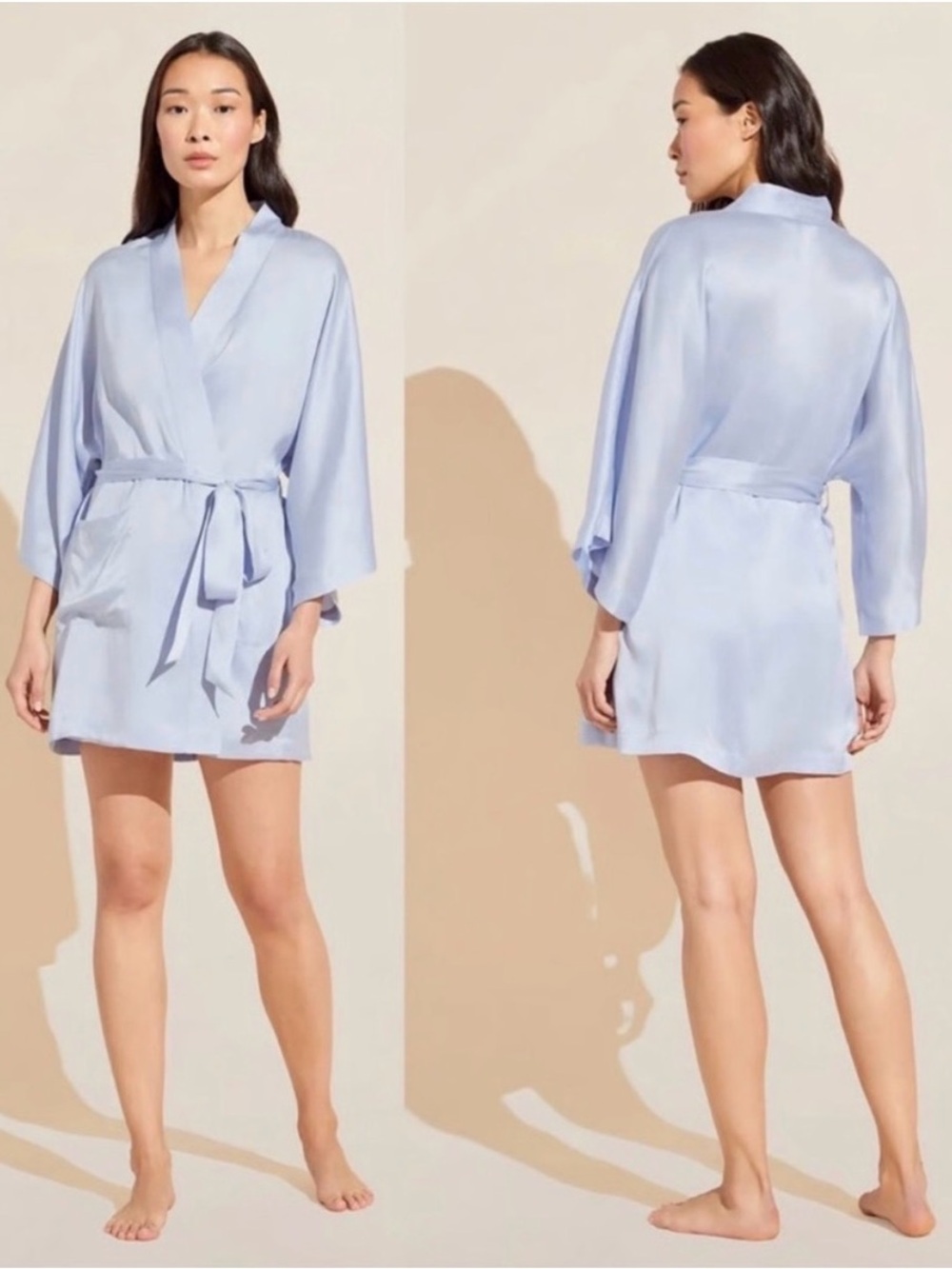 Eberjey Powder Blue Washable Silk Inez Short Robe and Slip Dress